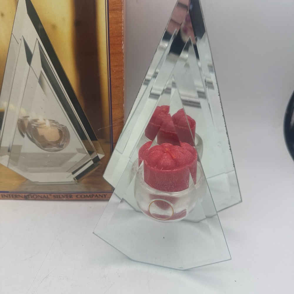 VTG 1994 International Silver Company 5 Sided Beveled Triangle Mirror Votive